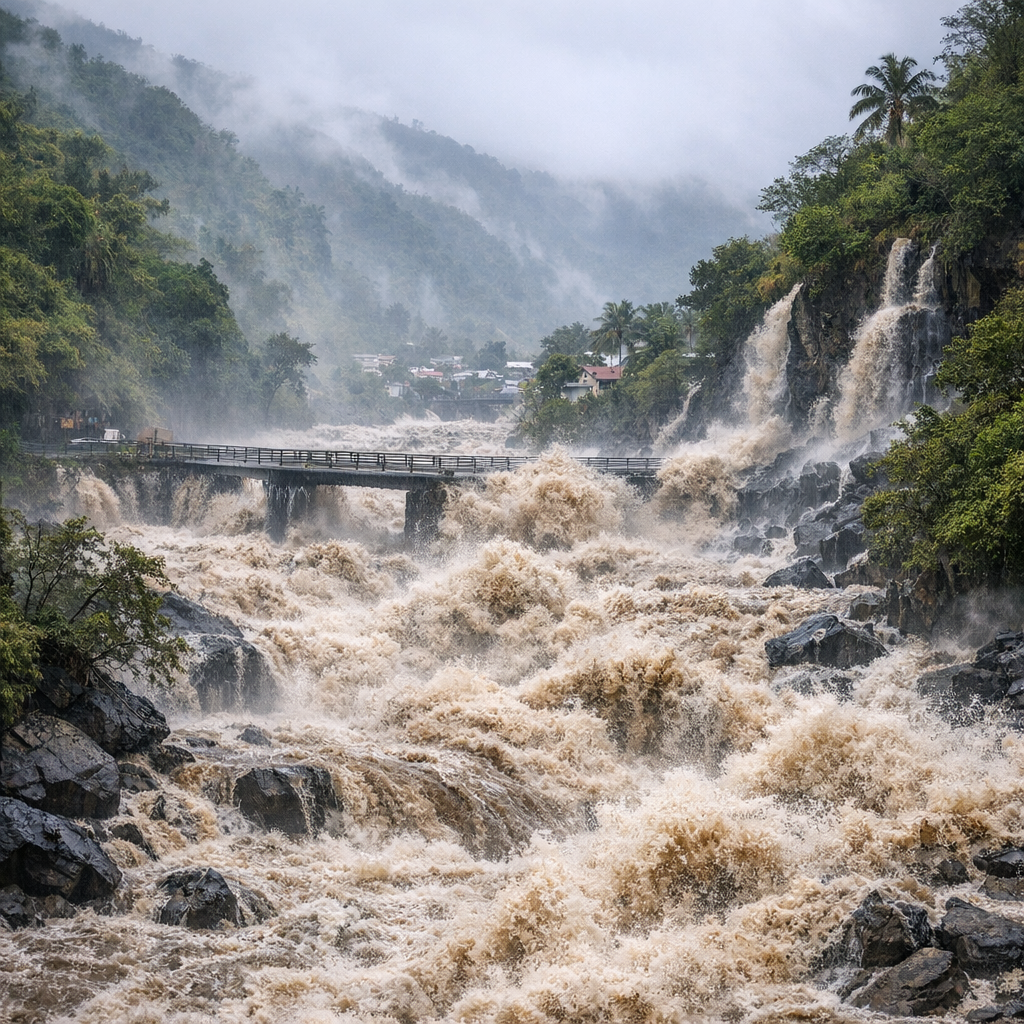 Rivière en crue torrentielle